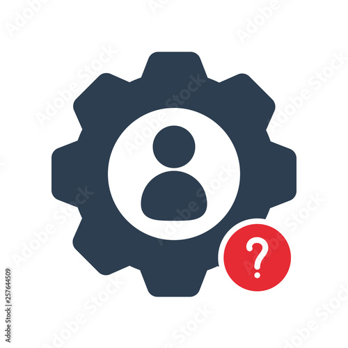 Work icon with question mark. Work icon and help, how to, info, query symbol