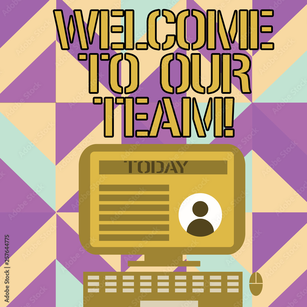 Handwriting text writing Welcome To Our Team. Conceptual photo introducing another demonstrating to your team mates Desktop Computer Mounted on Stand with Online Profile Data on Monitor Screen Handwriting text writing Welcome To Our Team. Conceptual photo introducing another demonstrating to your team mates Desktop Computer Mounted on Stand with Online Profile Data on Monitor Screen