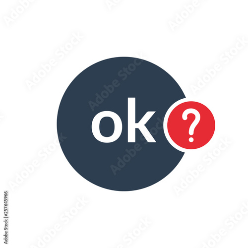 Ok icon with question mark. Ok icon and help, how to, info, query symbol