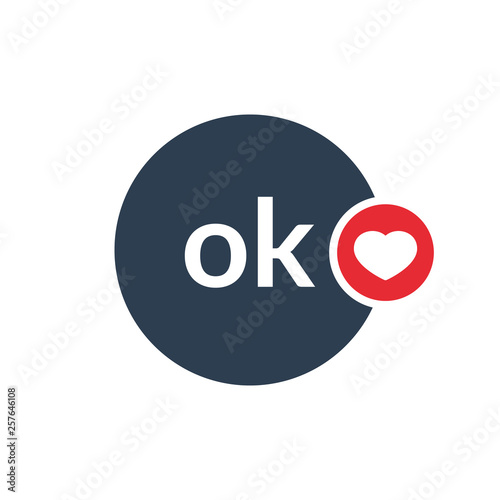 Ok icon with heart sign. Ok icon and favorite, like, love, care symbol