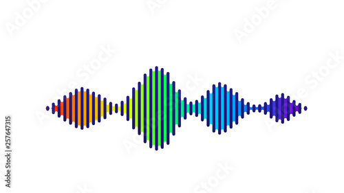 Wave sound vector background. Music flow soundwave design, spectrum color elements isolated on white backdrop. Radio beat frequency consist of lines