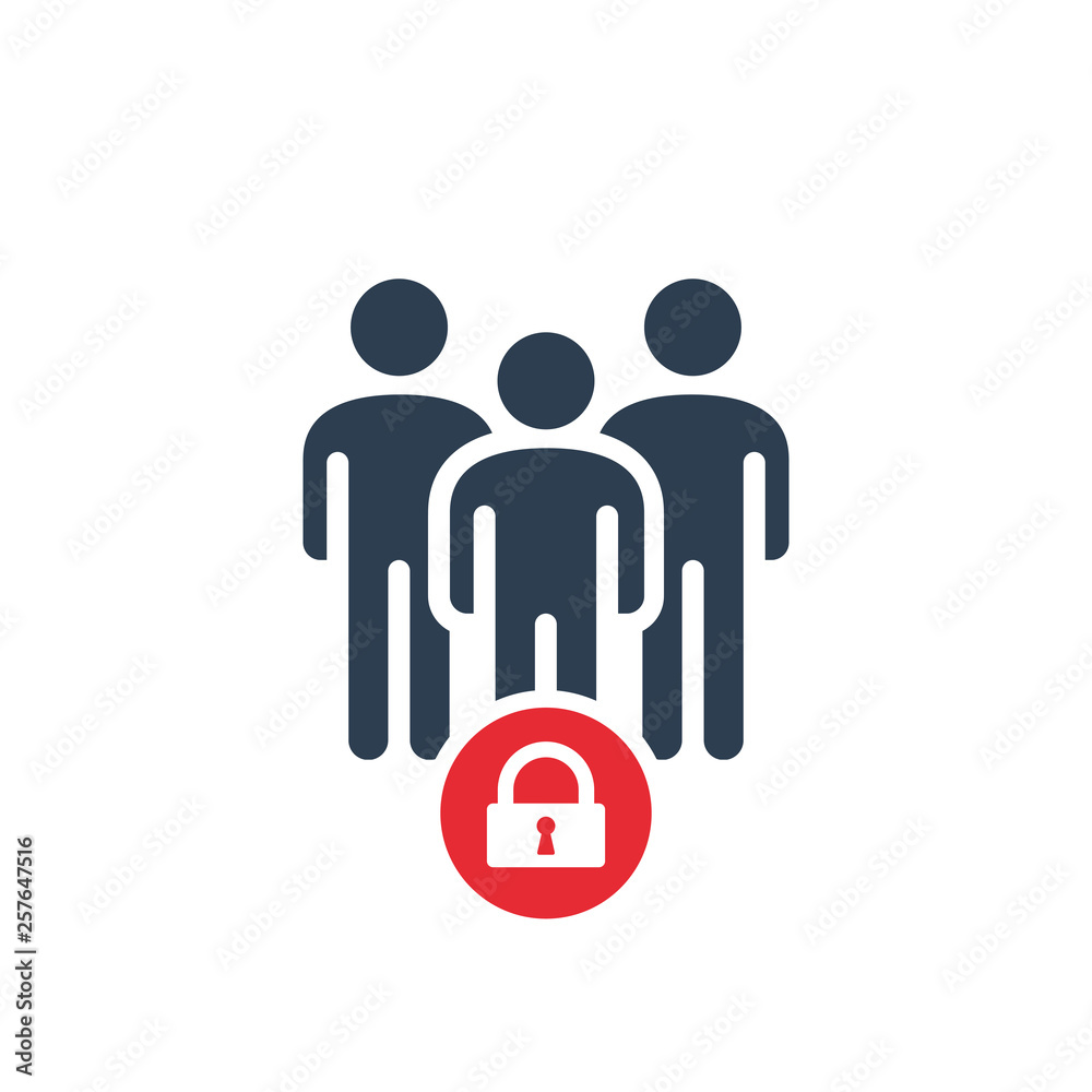 Group icon with padlock sign. Group icon and security, protection, privacy symbol Group icon with padlock sign. Group icon and security, protection, privacy symbol