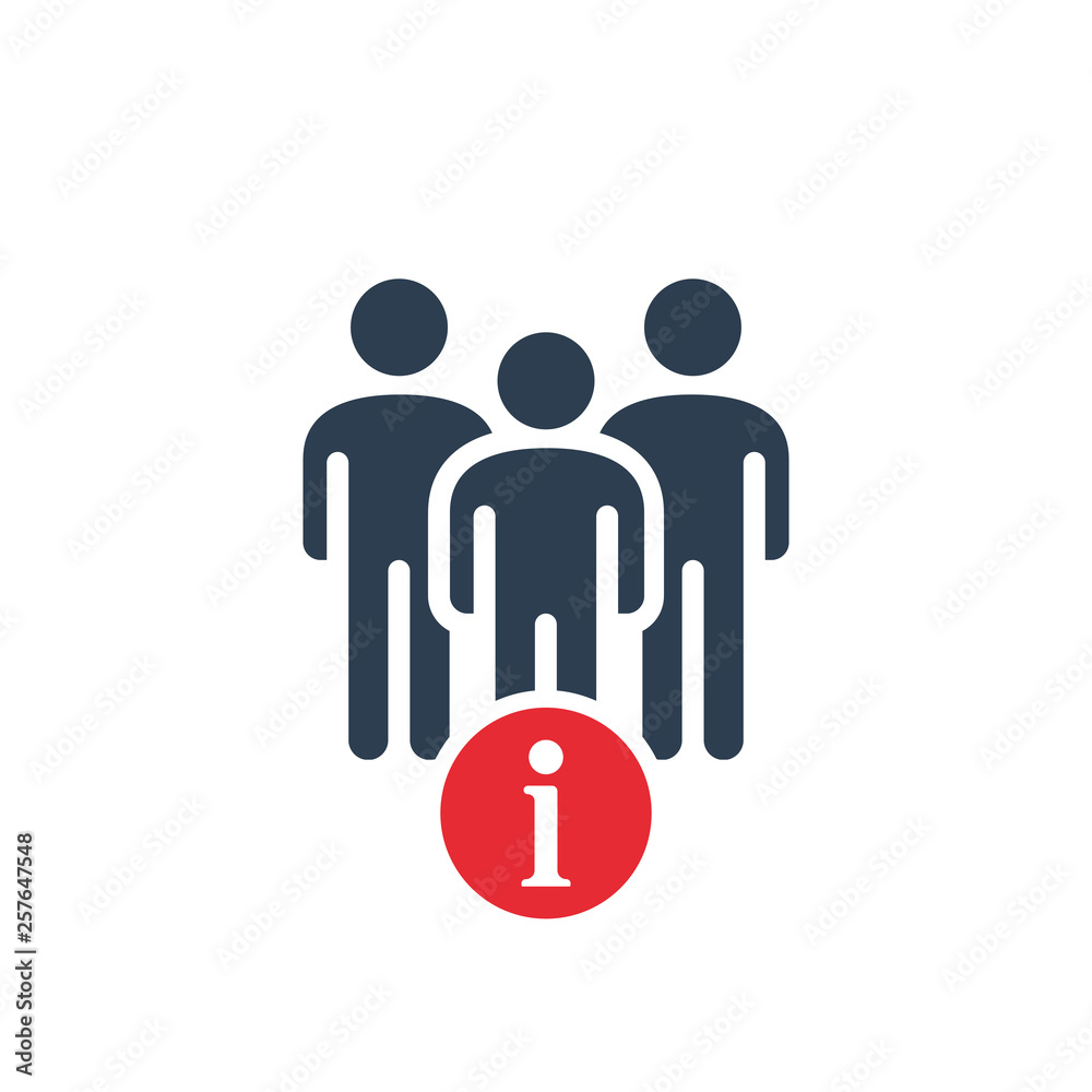 Group icon with information sign. Group icon and about, faq, help, hint symbol Group icon with information sign. Group icon and about, faq, help, hint symbol