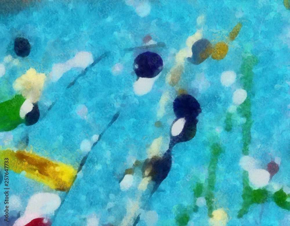 Fototapeta premium Macro detailed splashes and strokes of oil brush on paper. Simple colorful bright pattern. Old vintage rough texture. HQ design pattern. Shape close up painting.