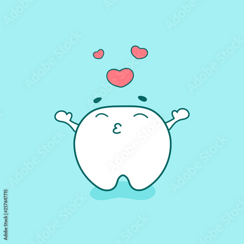 Cute happy tooth character in love. Vector illustration in cartoon style.