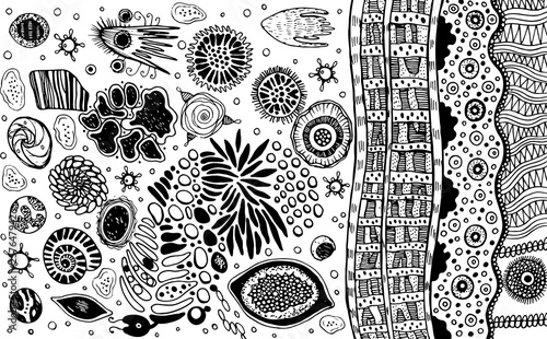 Psychedelic abstract ink abstract sketch. Surreal weird line drawing for design, coloring page for adults. Vector illustration