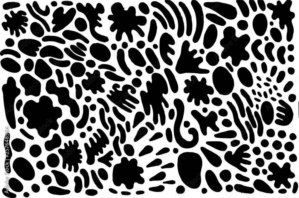 Abstract ornament with black ink spots. Doodle hand drawn pattern for background design. Vector illustration