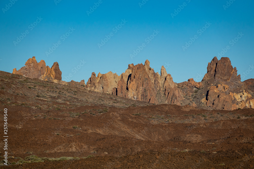 Los roques rocks in Teide volcano agains clear sky