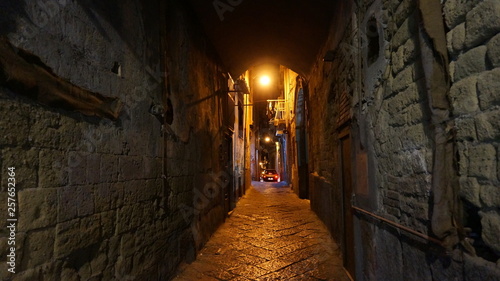 Night view of the buildings alleys  side streets  in historical center of  NAPLES  ITALY