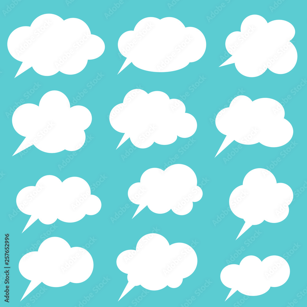 Thinking cloud, Dialog box icon, chat cartoon bubbles. Blank empty white speech bubbles