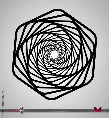 Concentric segments of circles. Hex rotation. Design element on white background.