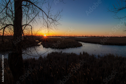 sunset over wetland