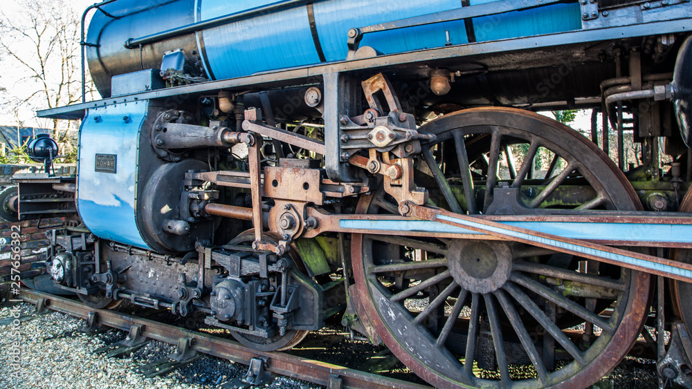 Blue steam locomotive wheels