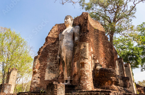 Standing Buddha statue in the temple photo