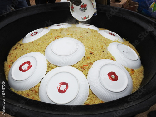 pilaf. Eastern, Uzbek national dishes with rice. meat, peas