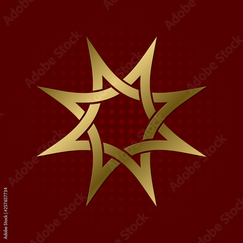 Sacred geometric symbol of eight pointed star plexus. Golden mandala logo.