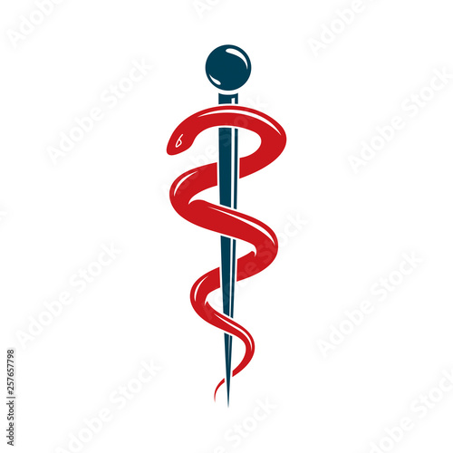Caduceus symbol made using poisonous snakes, healthcare conceptual vector illustration.