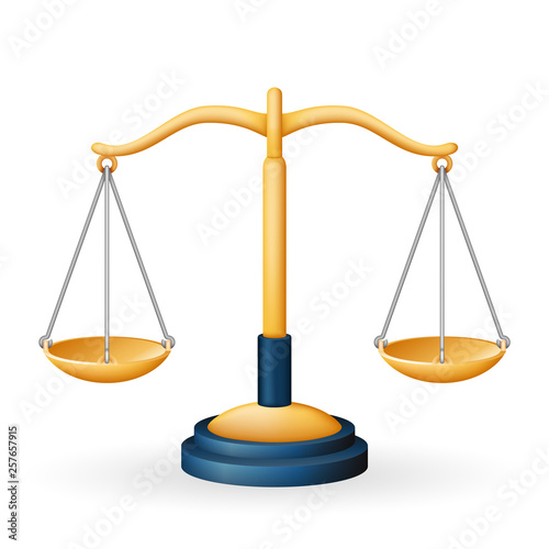 Golden justice scales law equality balance measure symbol isolated icon realistic icon 3d design vector illustration