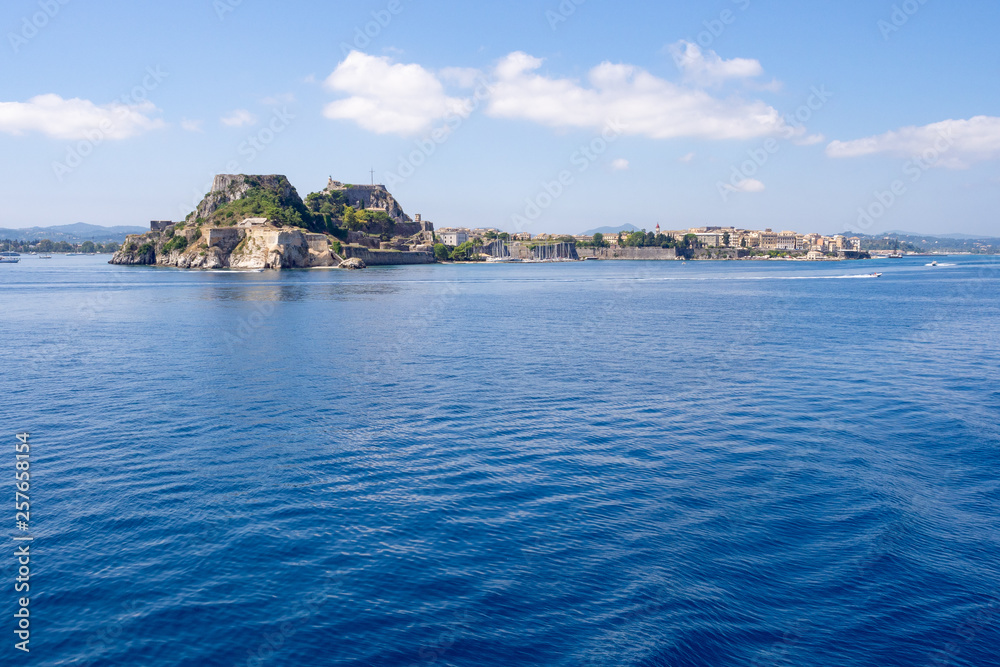 View on Kerkyra from ferry, Corfu, Greece