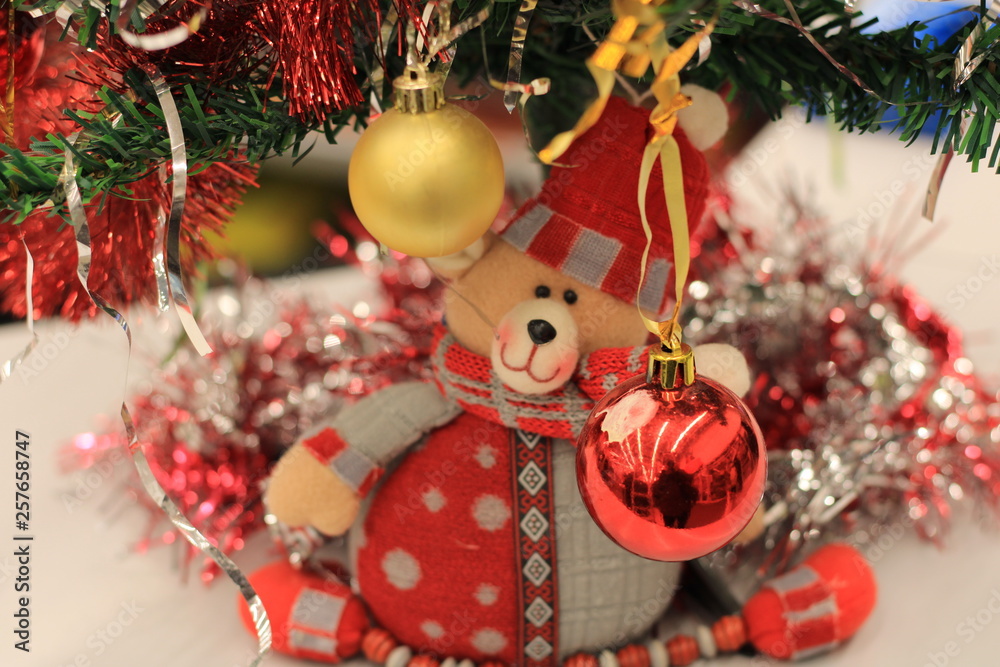 christmas tree with decorations and gifts bear christmas tree with decorations and gifts bear