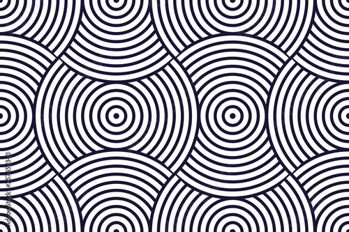 Seamless geometric pattern. Geometric simple fashion fabric print. Vector repeating tile texture. Overlapping circles funky theme. Single color, black and white.