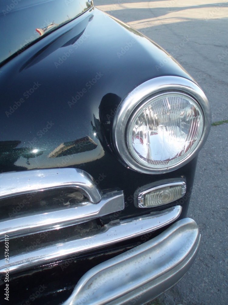 headlight of a car headlight and bumper of the old Soviet retro car black