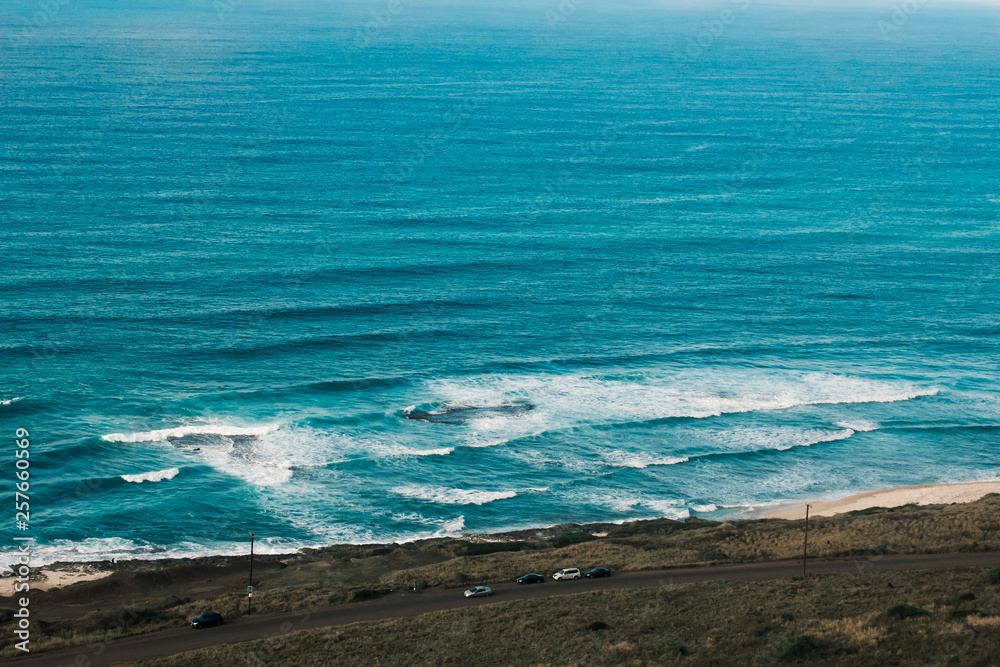 Obraz premium Ocean Waves on Island Coast and Shoreline Landscape Nature Photo