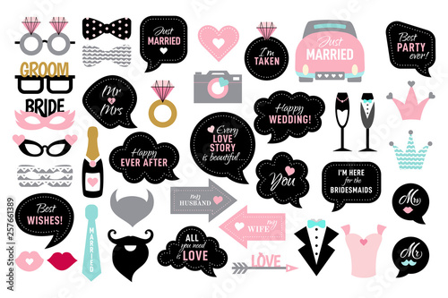Photo booth props for wedding party bride