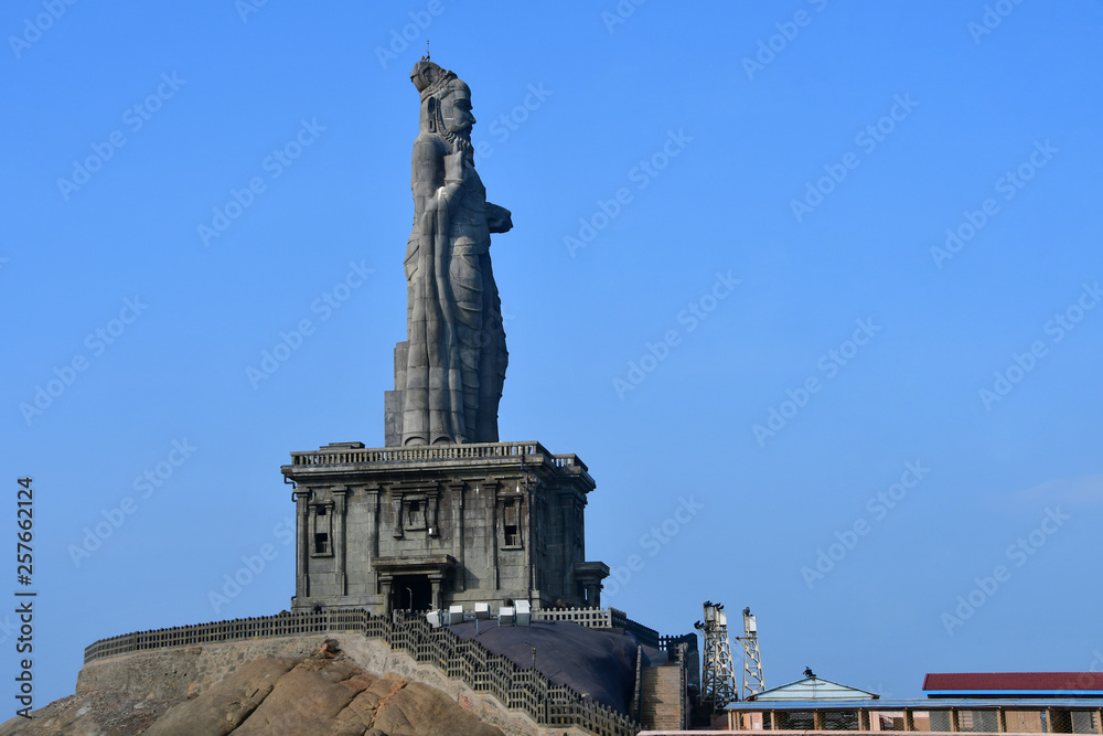 Cape Comorin (Kanyakumari), India, West Bengal (Tamil Nadu).. Sculpture of the Holy poet Tiruvalluvar, part of the Vivekananda memorial