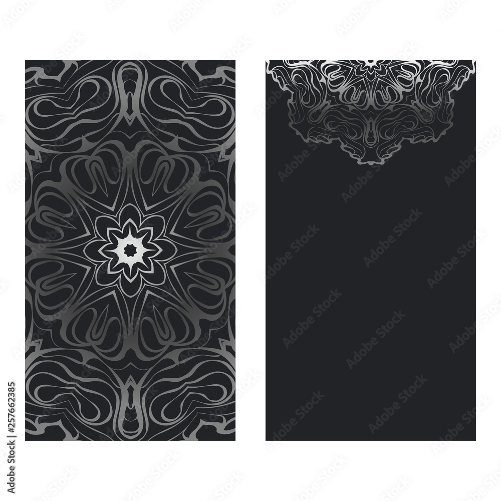 Obraz premium Templates Card With Mandala Design. Vector Illustration. For Visit Card, Business, Greeting Card Invitation. Black silver color
