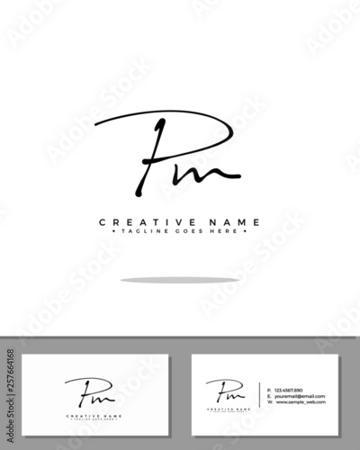 P M PM initial handwriting logo template vector.  signature logo concept