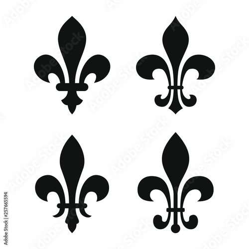 Set vintage decorative elements. Icons heraldic lilys. Black signs isolated on white background. Vector illustrated