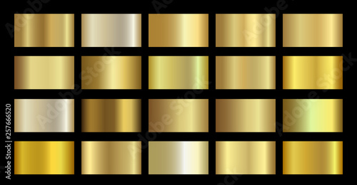 Gold Metallic, bronze, silver, chrome, copper metal foil gradient template. Vector golden swatch
