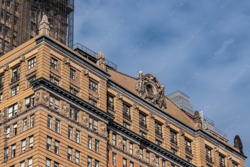 Fototapeta premium Close-up view of modern skyscrapers in Financial District Lower Manhattan New York City