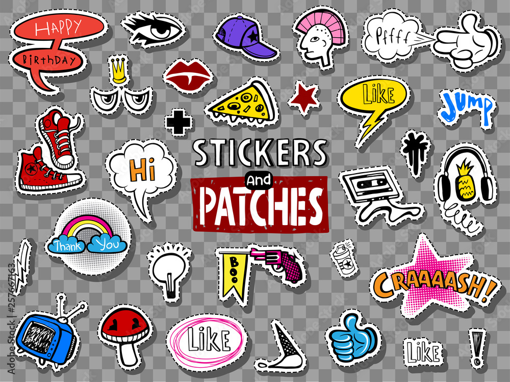 Hipsters teens stickers and patches - obrazy, fototapety, plakaty 