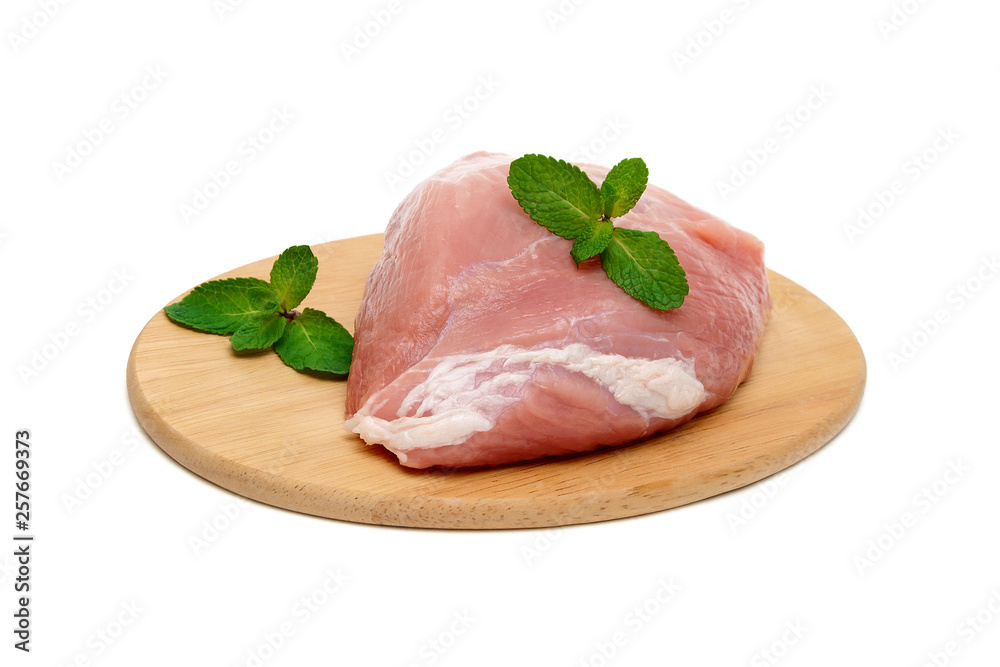 raw meat on a cutting board on a white background raw meat on a cutting board on a white background