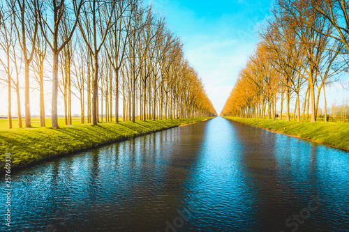 Obraz na płótnie Panorama view of famous Damme Canal, Flanders, Belgium w salonie
