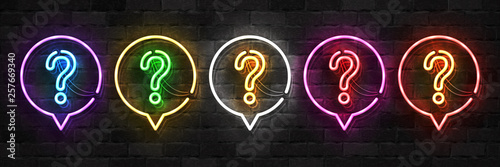 Vector set of realistic isolated neon sign of Question logo for template decoration and covering on the wall background.