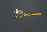 Text Cryptocurrencies with yellow 3D illustration and grey background