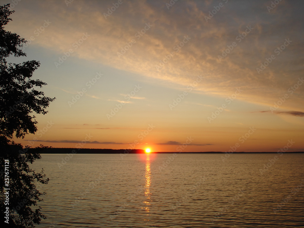 Nice summer evening. Sunset at Seliger lake. Seliger is one of the famous russian lake and popular tourist destination