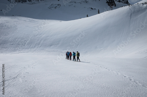skiing in the mountains