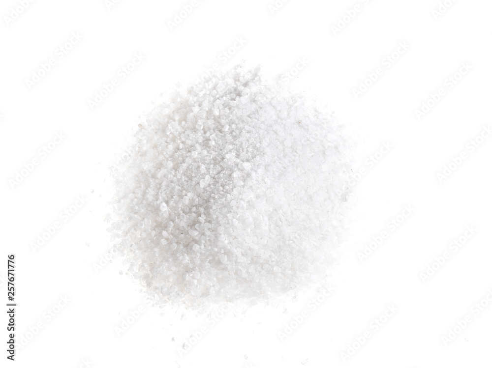 top view of handful of grained Rock Salt on white top view of handful of grained Rock Salt on white