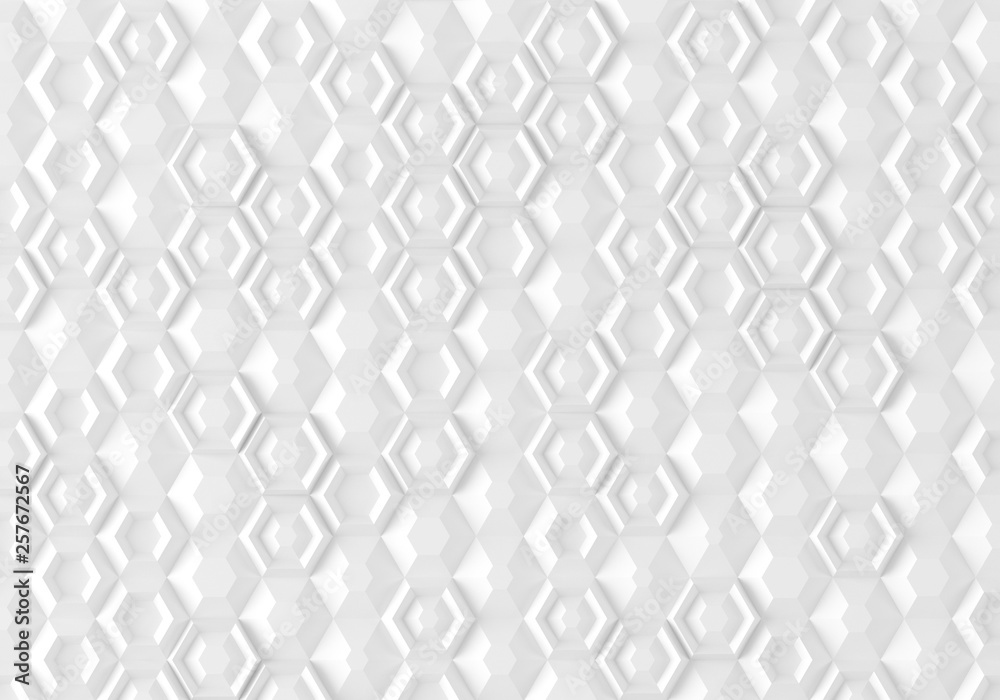 Parametric digital texture based on hexagonal grid with different volume and internal pattern 3D illustration