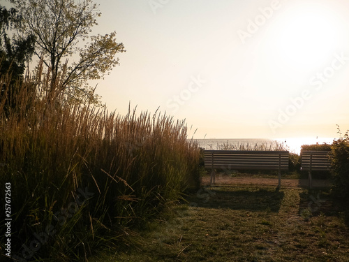 Beautiful view of sunset over Baltc Sea in Gdynia, Poland. photo