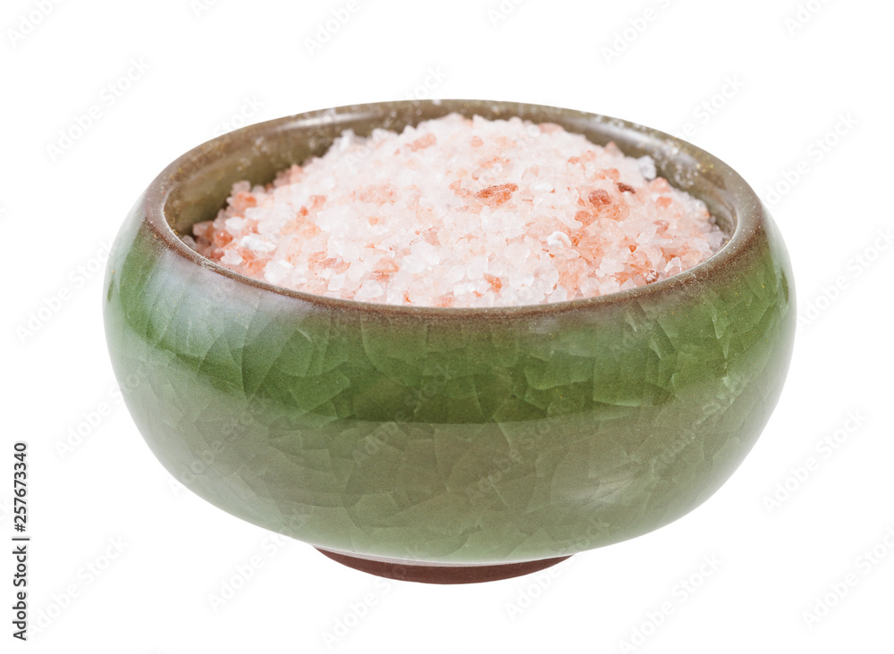 side view of ceramic salt cellar with pink Salt side view of ceramic salt cellar with pink Salt