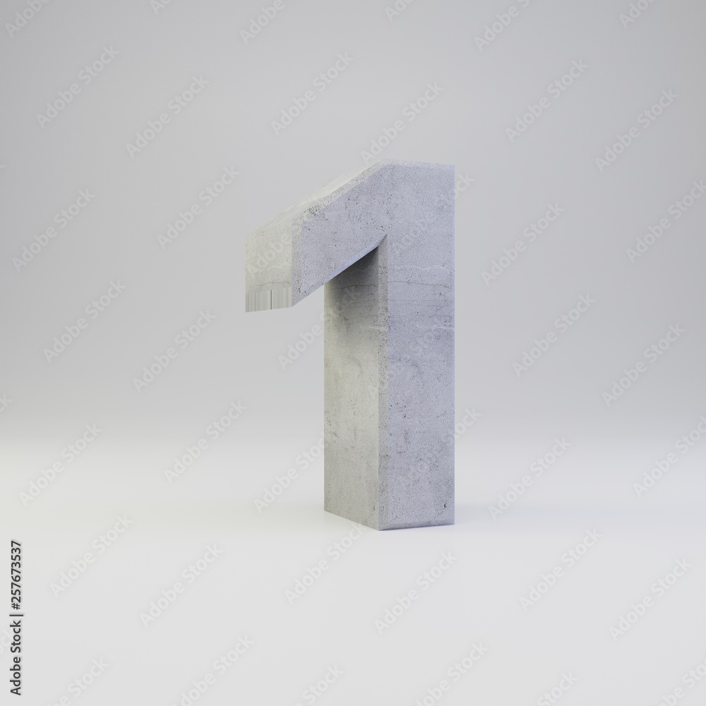 Concrete number 1 with plaster texture isolated on white background Concrete number 1 with plaster texture isolated on white background