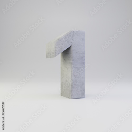 Concrete number 1 with plaster texture isolated on white background