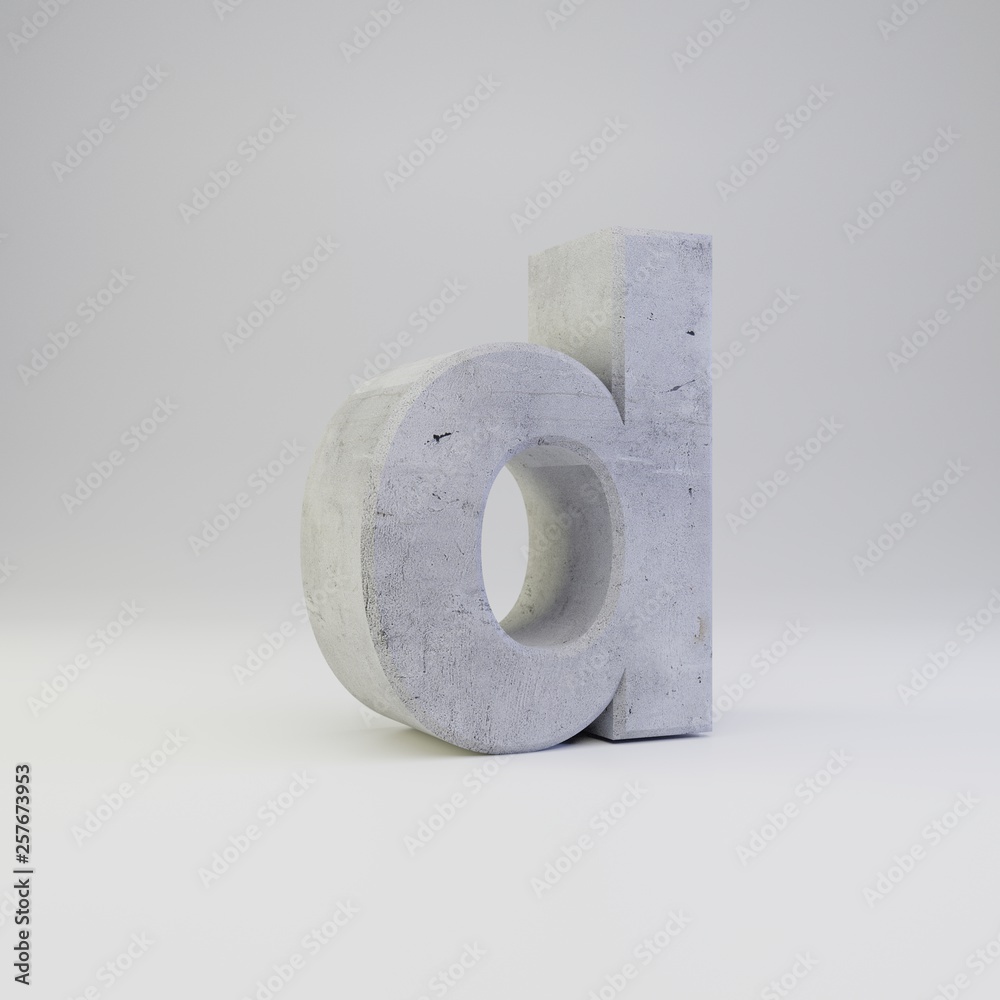 Concrete letter D lowercase with plaster texture isolated on white background Concrete letter D lowercase with plaster texture isolated on white background