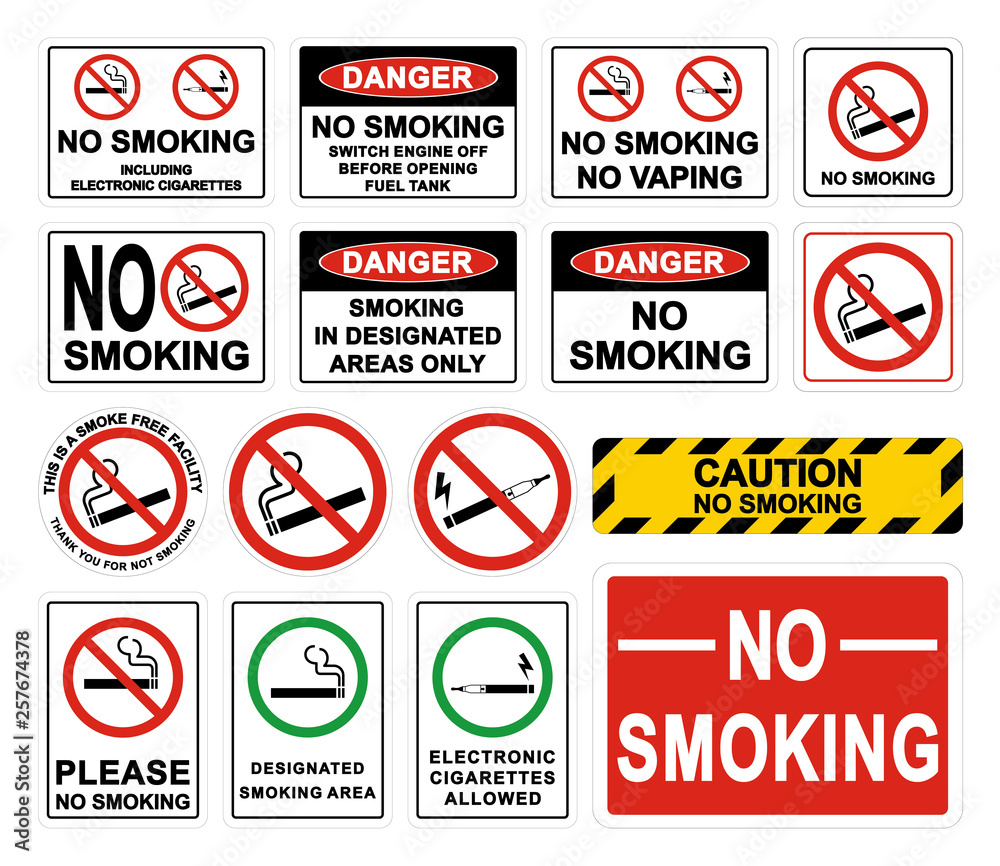 No Smoking Warning Signs. Smoking prohibited symbol isolated on white background. Vector illustration. No Smoking Warning Signs. Smoking prohibited symbol isolated on white background. Vector illustration.