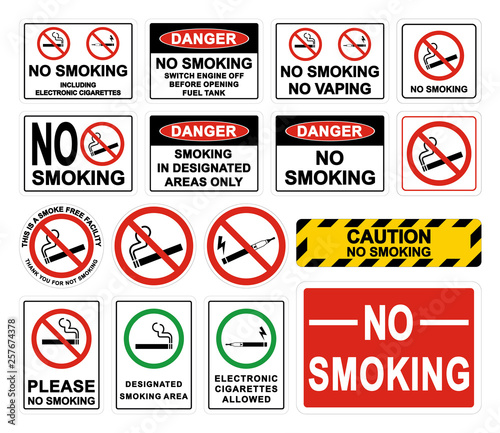 No Smoking Warning Signs. Smoking prohibited symbol isolated on white background. Vector illustration.